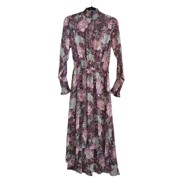 Nanette Nanette Lepore Smocked Hi-Low Hem Floral Maxi Dress Sz 4 Dark Romantic - Picture 1 of 11